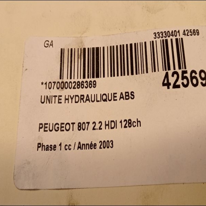 Unité hydraulique ABS occasion PEUGEOT 807 Phase 1 06-2002->12-2014 2.2 HDI 128ch 4541C5 4