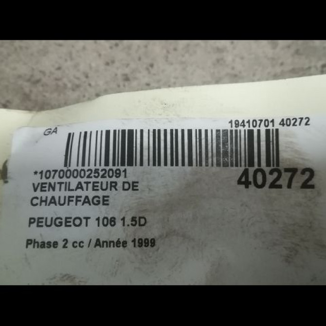 Ventilateur de chauffage occasion PEUGEOT 106 Phase 2 04-1996->09-2003 1.5D 6441H3 3