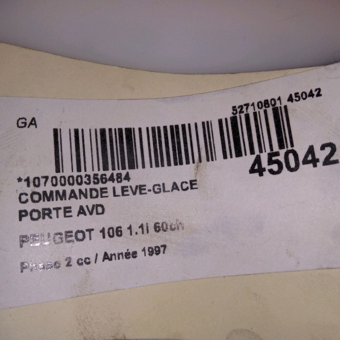 Commande lève-glace porte avant droite occasion PEUGEOT 106 Phase 2 04-1996->09-2003 1.1i 60ch 6552R4 4
