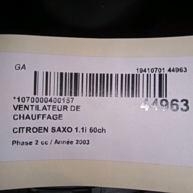 Ventilateur de chauffage occasion CITROEN SAXO Phase 2 09-1999->12-2004 1.1i 60ch 6441H3 4