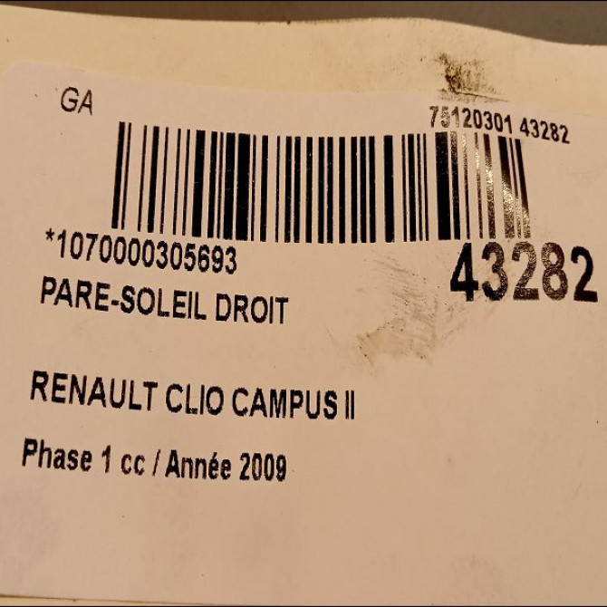 Pare-soleil droit occasion RENAULT CLIO CAMPUS II Phase 1 07-2006->07-2009 1.2i 8200240038 3