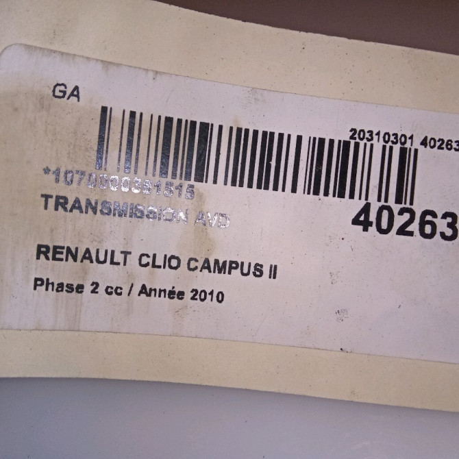 Transmission avant droite occasion RENAULT CLIO CAMPUS II Phase 2 07-2009->12-2012 1.2i 16v 75ch 391004165R 3