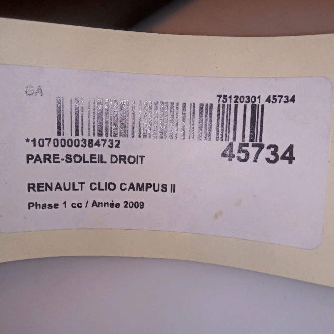 Pare-soleil droit occasion RENAULT CLIO CAMPUS II Phase 1 07-2006->07-2009 1.5 DCI 65ch 3