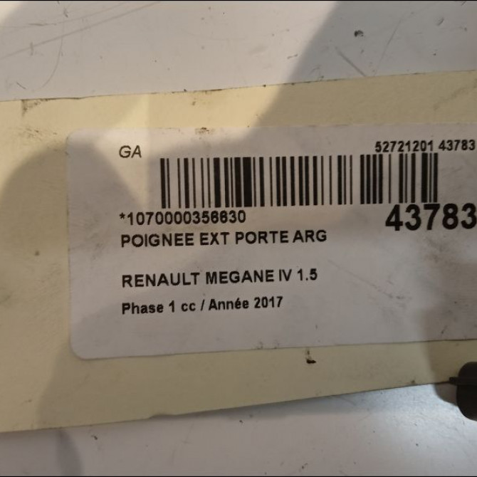 Poignee ext porte arg occasion RENAULT MEGANE IV Phase 1 12-2015->... 1.5 DCI 8v 110ch 806078882R 3