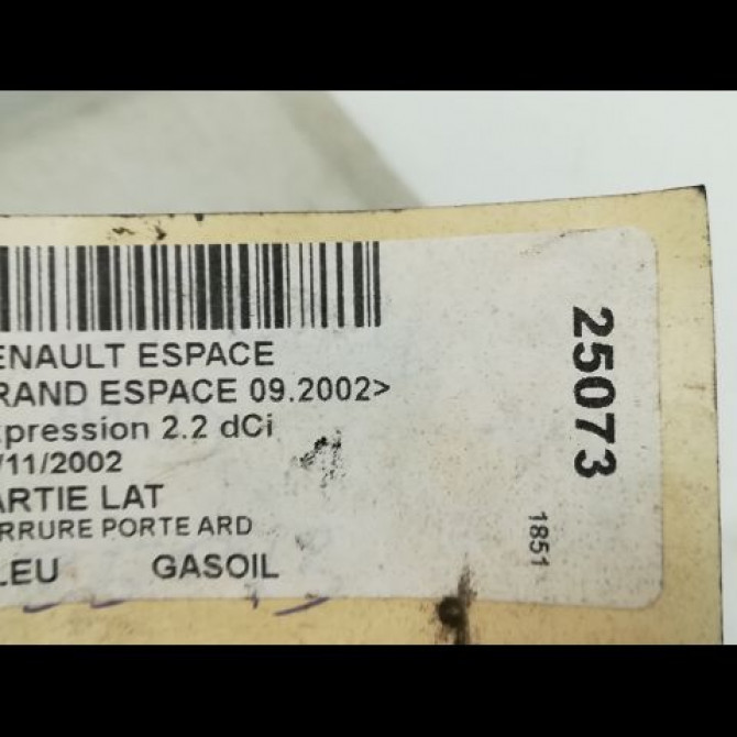 Serrure porte ard occasion RENAULT ESPACE IV Phase 1 09-2002->03-2006 2.2 DCI 8200017964 6
