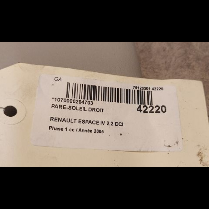 Pare-soleil droit occasion RENAULT ESPACE IV Phase 1 09-2002->03-2006 2.2 DCI 150ch 8200413909 3