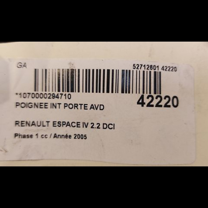 Poignee int porte avd occasion RENAULT ESPACE IV Phase 1 09-2002->03-2006 2.2 DCI 150ch 8200000724 3
