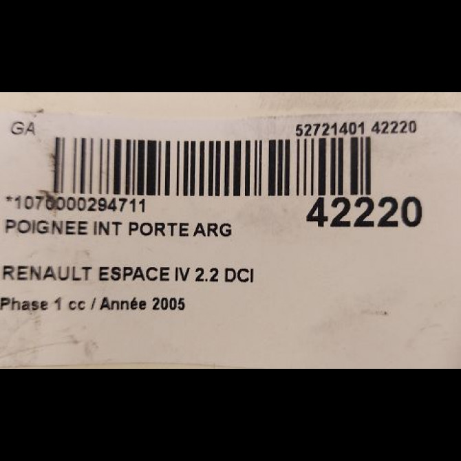 Poignee int porte arg occasion RENAULT ESPACE IV Phase 1 09-2002->03-2006 2.2 DCI 150ch 8200000723 3