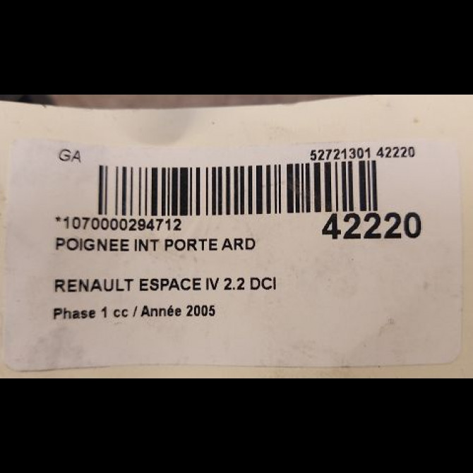 Poignee int porte ard occasion RENAULT ESPACE IV Phase 1 09-2002->03-2006 2.2 DCI 150ch 8200000724 3