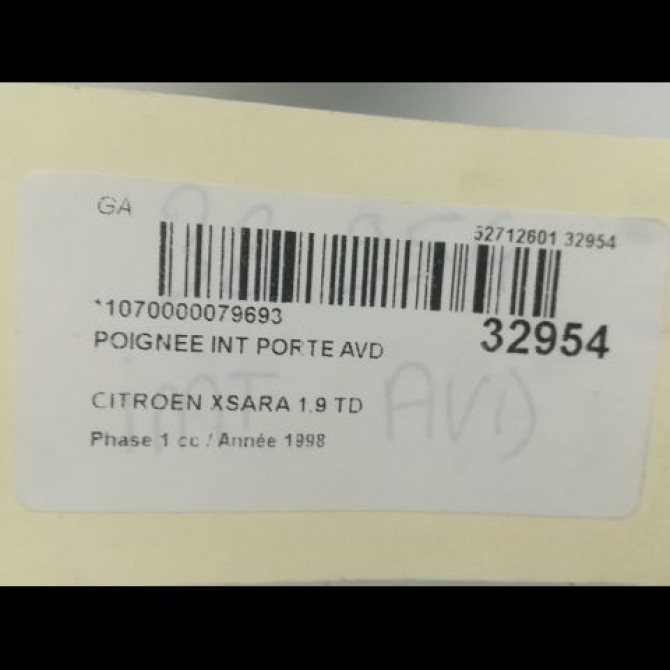 Poignee int porte avd occasion CITROEN XSARA Phase 1 02-1998->09-2000 1.9 TD 9143A2 3