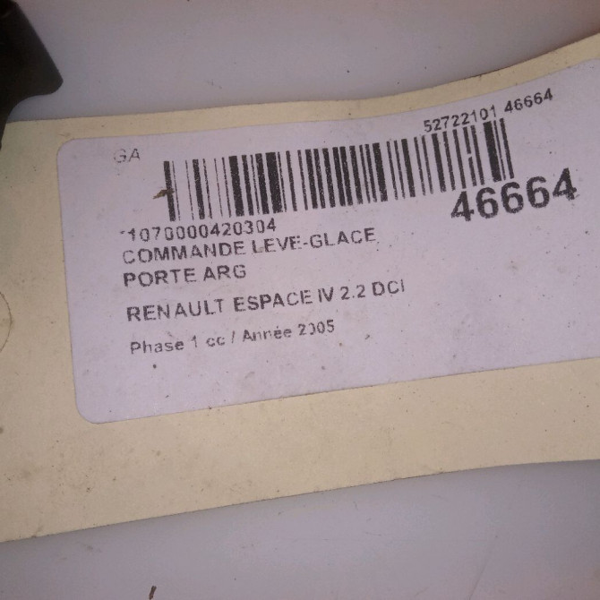 Commande leve-glace porte arrière gauche occasion RENAULT ESPACE IV Phase 1 09-2002->03-2006 2.2 DCI 8200220507 4