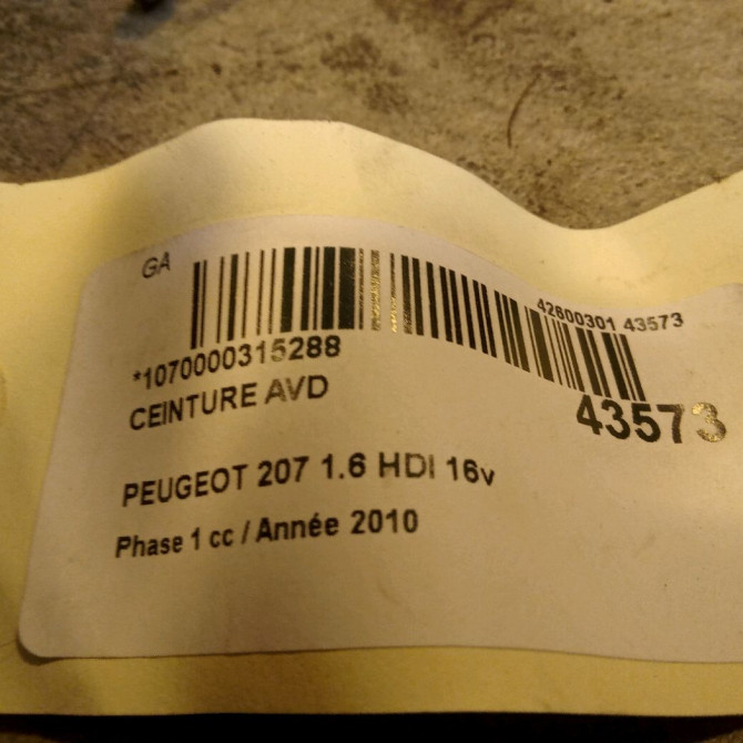 Ceinture avant droite occasion PEUGEOT 207 Phase 1 04-2006->06-2013 1.6 HDI 16v 90ch 8975JY 2