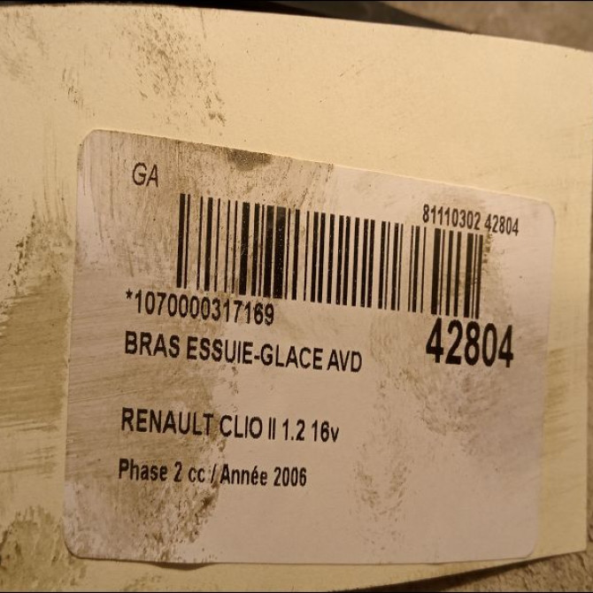 Bras essuie-glace avant droit occasion RENAULT CLIO II Phase 2 06-2001->07-2006 1.2 16v 288815109R 2