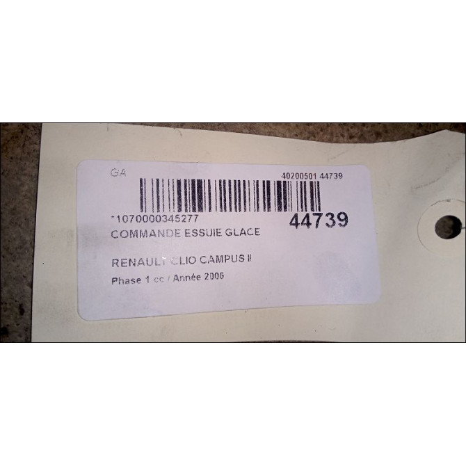 Commande essuie glace occasion RENAULT CLIO CAMPUS II Phase 1 07-2006->07-2009 1.5 DCI 70ch 3