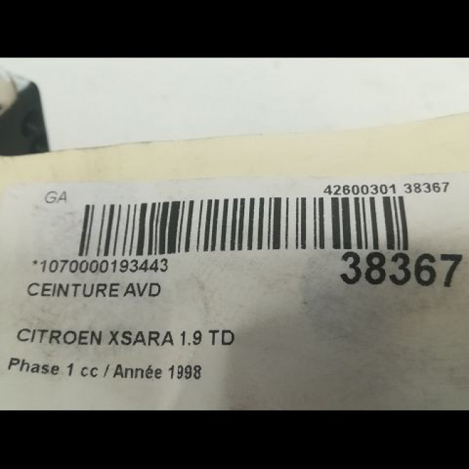 Ceinture avant droite occasion CITROEN XSARA Phase 1 02-1998->09-2000 1.9 TD 8973T2 4