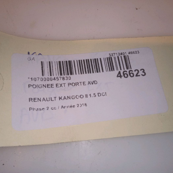 Poignee ext porte avd occasion RENAULT KANGOO II Phase 2 01-2013->... 1.5 DCI 90ch 7701478188 4