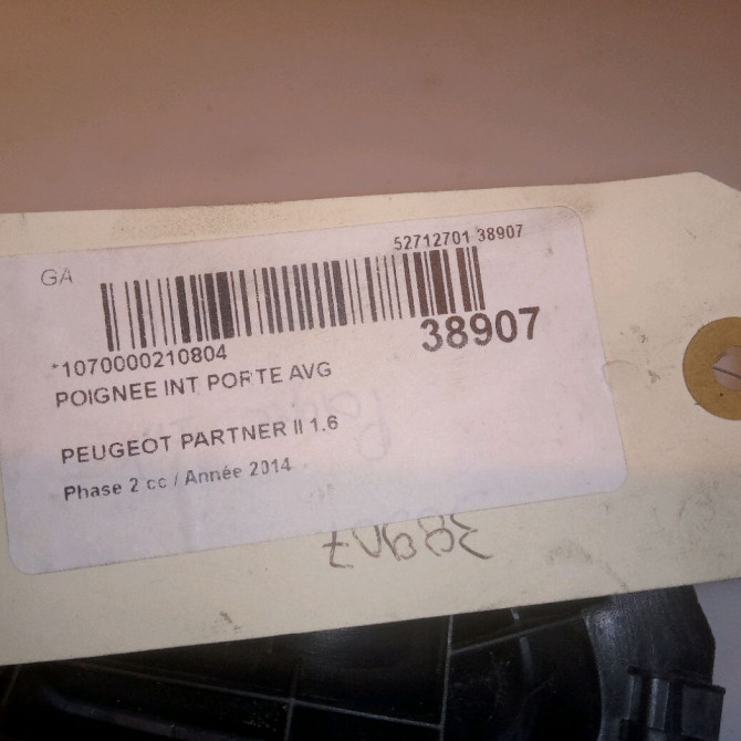 Poignee int porte avg occasion PEUGEOT PARTNER II Phase 2 05-2012->... 1.6 HDI 90ch 9143N7 5