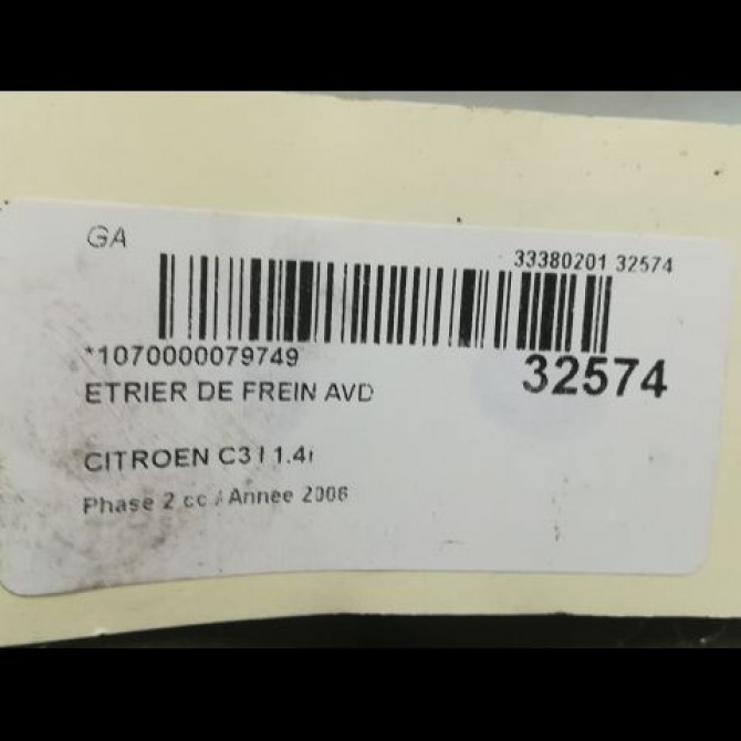 Etrier de frein avant droit occasion CITROEN C3 I Phase 2 10-2005->12-2010 1.4i 1607377780 3