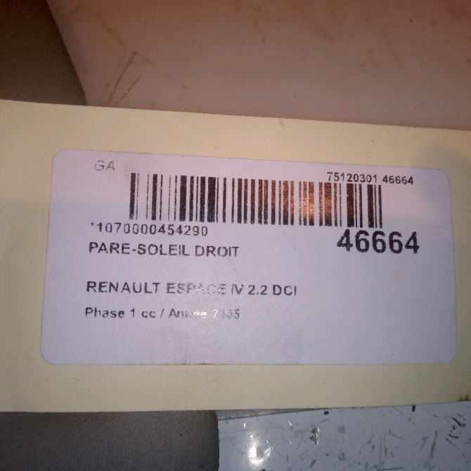 Pare-soleil droit occasion RENAULT ESPACE IV Phase 1 09-2002->03-2006 2.2 DCI 8200413909 4