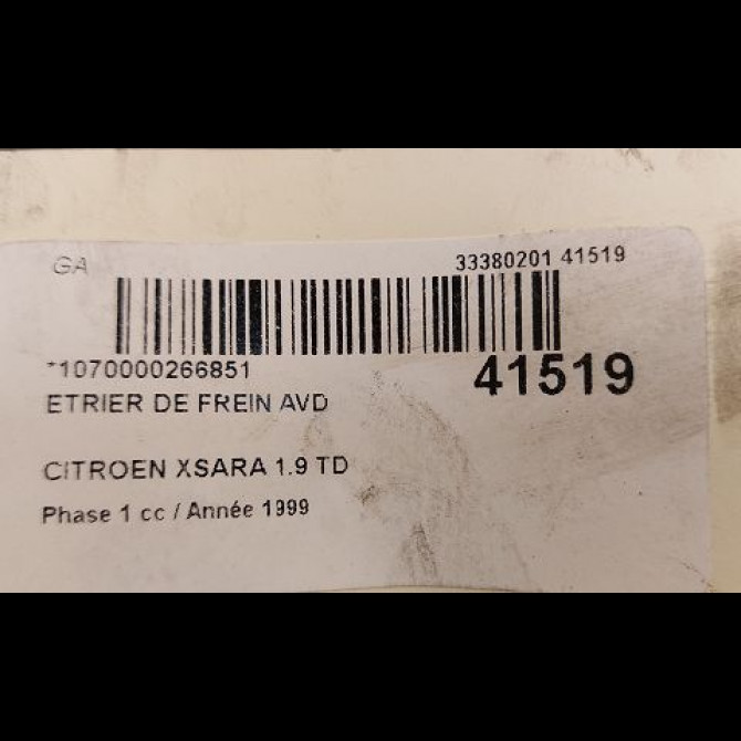 Etrier de frein avant droit occasion CITROEN XSARA Phase 1 02-1998->09-2000 1.9 TD 441060 3