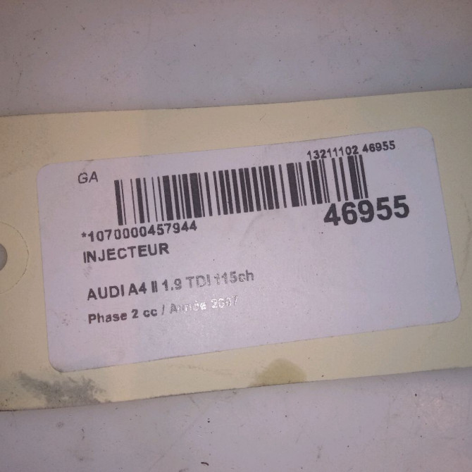 Injecteur occasion AUDI A4 II Phase 2 09-2004->04-2008 1.9 TDI 115ch 6