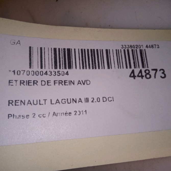 Etrier de frein avant droit occasion RENAULT LAGUNA III Phase 2 11-2010->03-2013 2.0 DCI 16v 130ch 410010004R 4
