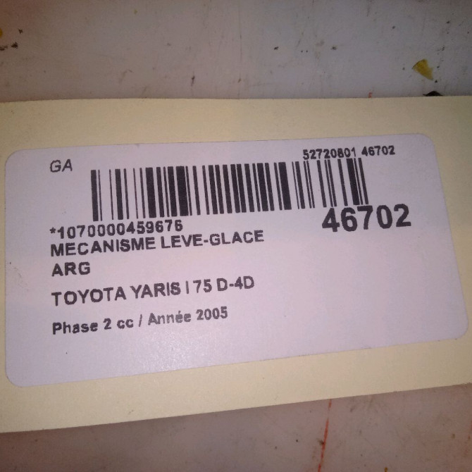 Mecanisme leve-glace arrière gauche occasion TOYOTA YARIS I Phase 2 03-2003->12-2005 75 D-4D 698400D020 4