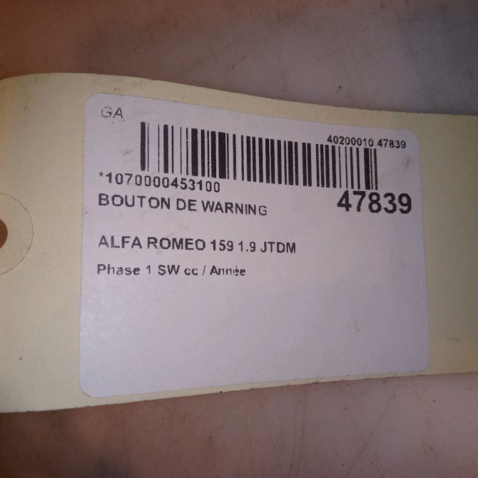 Bouton de warning occasion ALFA ROMEO 159 Phase 1 04-1995->04-1999 1.9 JTDM 150ch 4