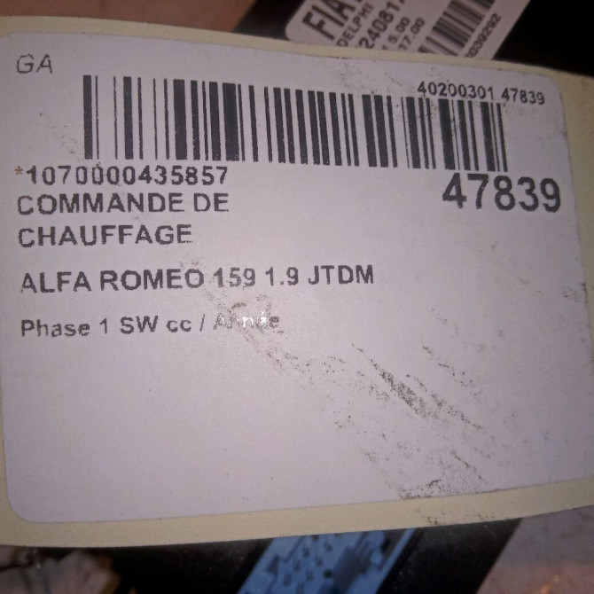 Commande de chauffage occasion ALFA ROMEO 159 Phase 1 04-1995->04-1999 1.9 JTDM 150ch 156079803 4