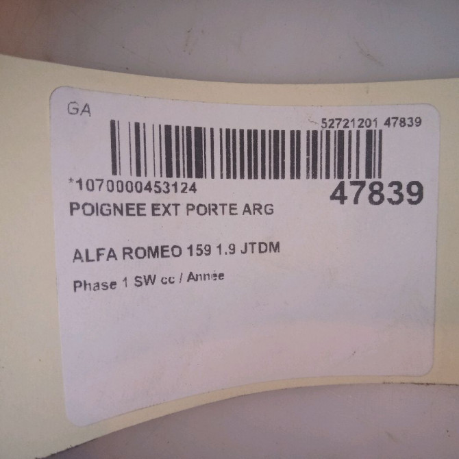 Poignee ext porte arg occasion ALFA ROMEO 159 Phase 1 04-1995->04-1999 1.9 JTDM 150ch 156080290 4