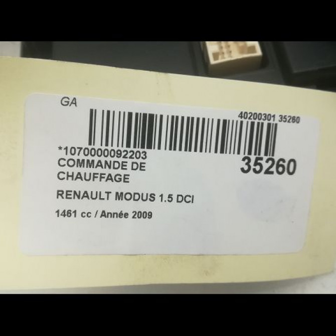 Commande de chauffage occasion RENAULT MODUS Phase 2 01-2008->12-2012 1.5 DCI 85ch 5