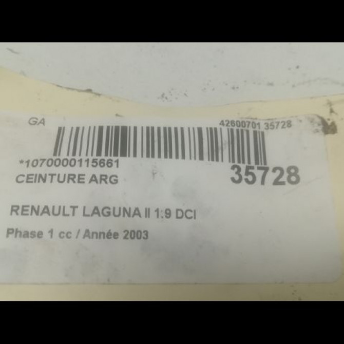 Ceinture arrière gauche occasion RENAULT LAGUNA II Phase 1 11-2000->03-2005 1.9 DCI 110ch 5