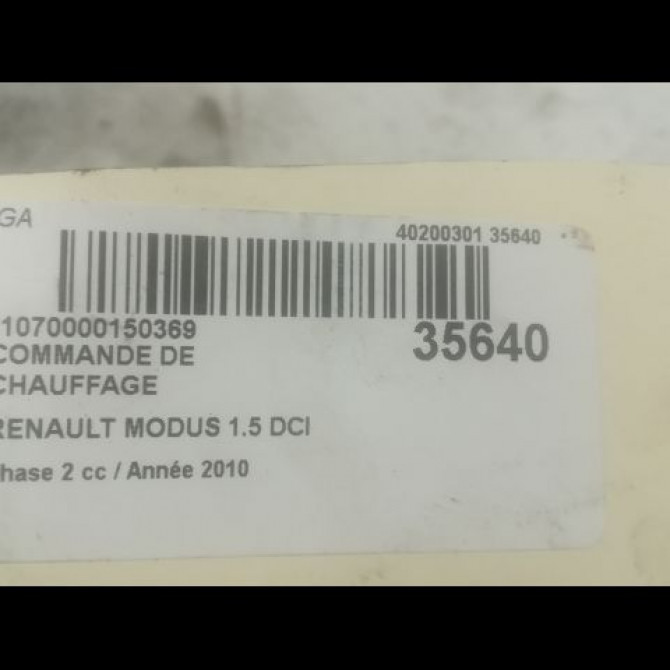 Commande de chauffage occasion RENAULT MODUS Phase 2 01-2008->12-2012 1.5 DCI 75ch 3