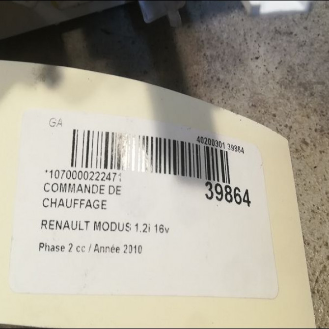 Commande de chauffage occasion RENAULT MODUS Phase 2 01-2008->12-2012 1.2i 16v 75ch 3