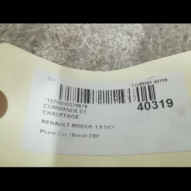 Commande de chauffage occasion RENAULT MODUS Phase 2 01-2008->12-2012 1.5 DCI 105ch 3