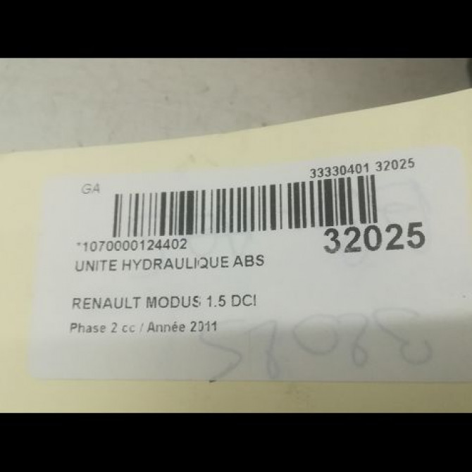 Unité hydraulique ABS occasion RENAULT MODUS Phase 2 01-2008->12-2012 1.5 DCI 75ch 4
