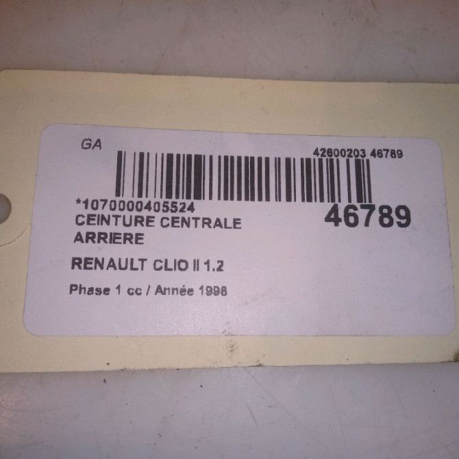 Ceinture centrale arriere occasion RENAULT CLIO II Phase 1 03-1998->06-2001 1.2 7700425750 5