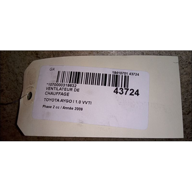 Ventilateur de chauffage occasion TOYOTA AYGO I Phase 2 01-2009->06-2012 1.0 VVTI 871030H021 2