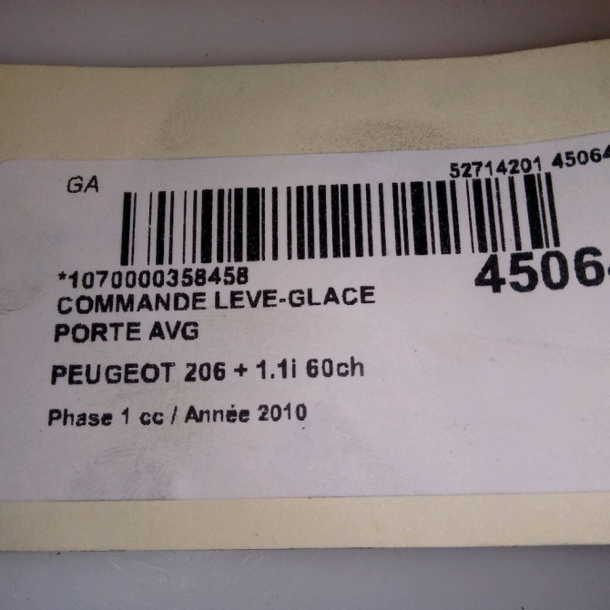 Commande lève-glace porte avant gauche occasion PEUGEOT 206 + Phase 1 03-2009->05-2013 1.1i 60ch 5