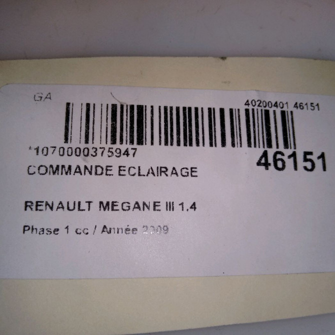 Commande eclairage occasion RENAULT MEGANE III Phase 1 11-2008->01-2012 1.4 TCE 16v 130ch 251900001R 5
