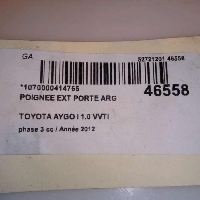 Poignee ext porte arg occasion TOYOTA AYGO I Phase 1 04-1995->04-1999 1.0 VVTI 68ch 692400H011 4