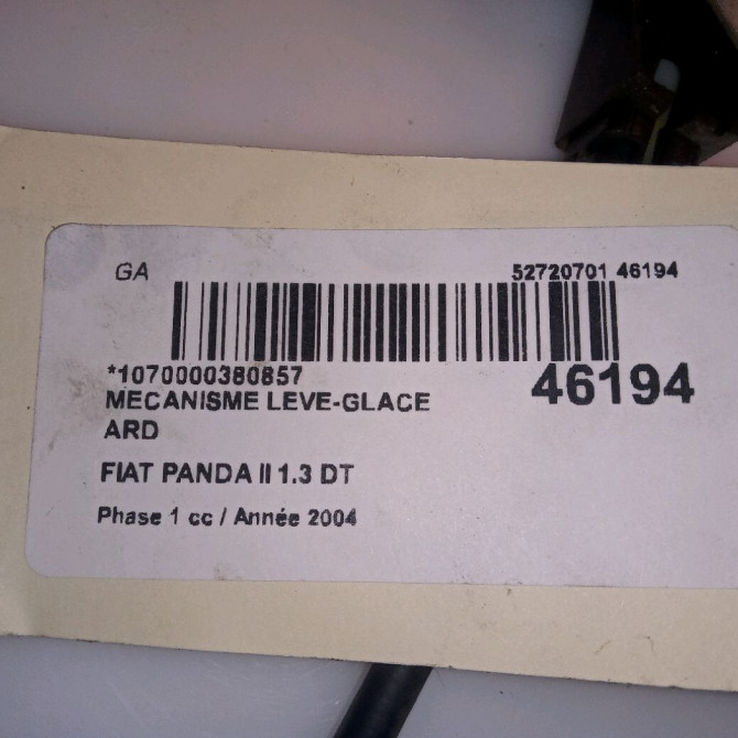 Mecanisme leve-glace arrière droit occasion FIAT PANDA II Phase 1 09-2003->12-2012 1.3 DT MULTIJET 16v 70ch 46803653 4