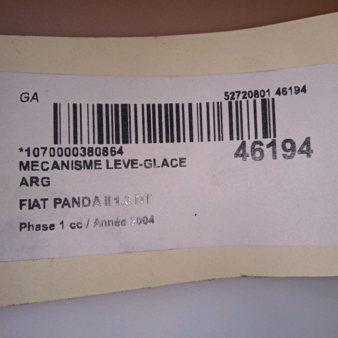 Mecanisme leve-glace arrière gauche occasion FIAT PANDA II Phase 1 09-2003->12-2012 1.3 DT MULTIJET 16v 70ch 46803654 4