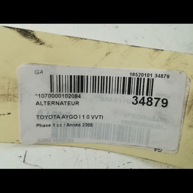Alternateur occasion TOYOTA AYGO I Phase 1 06-2005->11-2009 1.0 VVTI 270600Q13084 4