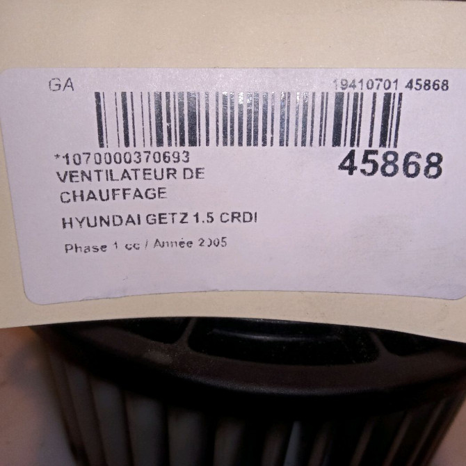 Ventilateur de chauffage occasion HYUNDAI GETZ Phase 1 09-2002->11-2005 1.5 CRDI 971121C000 5
