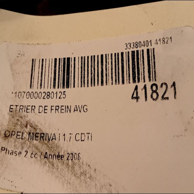 Etrier de frein avant gauche occasion OPEL MERIVA I Phase 2 01-2006->09-2010 1.7 CDTI 100ch 93190644 3