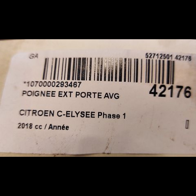 Poignee ext porte avg occasion CITROEN C-ELYSEE Phase 1 06-2012->... 9101LV 3