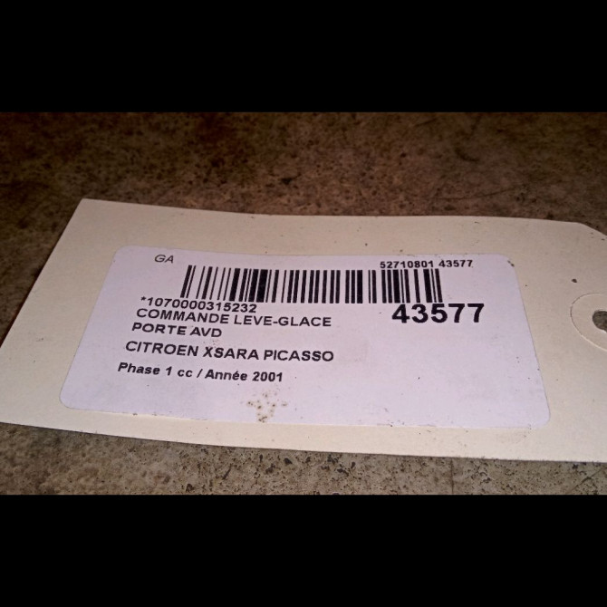 Commande lève-glace porte avant droite occasion CITROEN XSARA PICASSO Phase 1 12-1999->02-2004 2.0 HDi 90ch 3