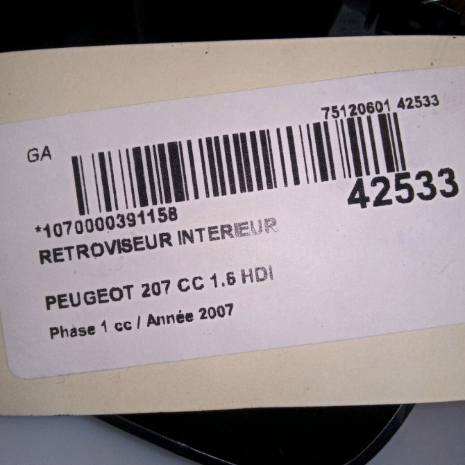 Retroviseur interieur occasion PEUGEOT 207 CC Phase 1 03-2007->... 1.6 HDI 112ch 8154CS 5