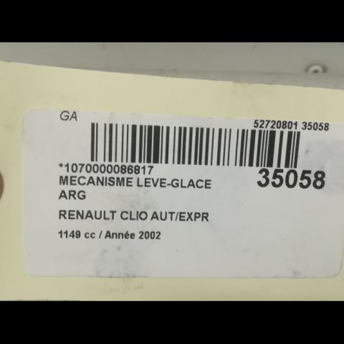 Mecanisme leve-glace arrière gauche occasion RENAULT CLIO II Phase 2 06-2001->07-2006 1.2 7700434303 4